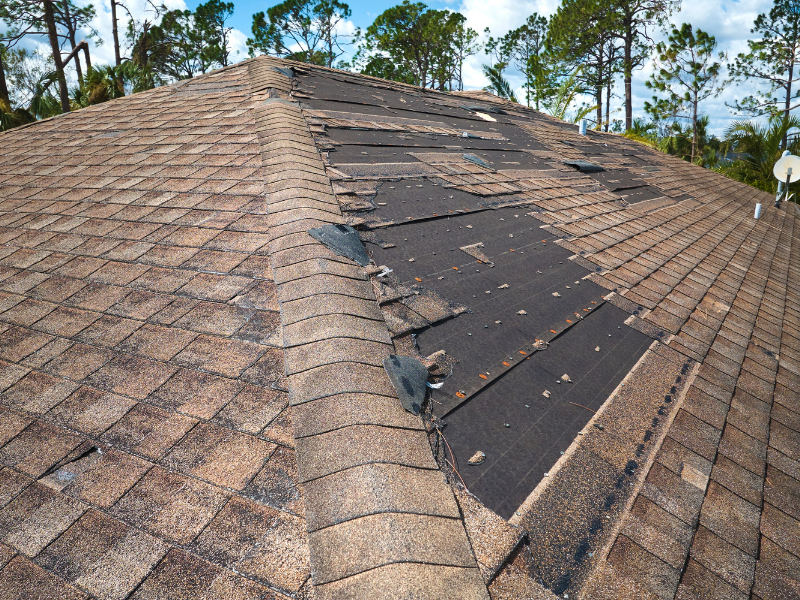 storm damage to roof of  home 